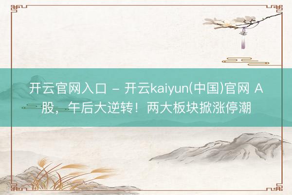 开云官网入口 - 开云kaiyun(中国)官网 A股,午后大逆转!两大板块掀涨停潮