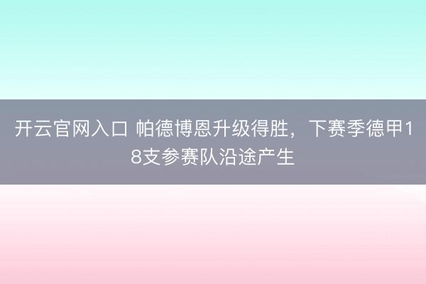 开云官网入口 帕德博恩升级得胜，下赛季德甲18支参赛队沿途产生